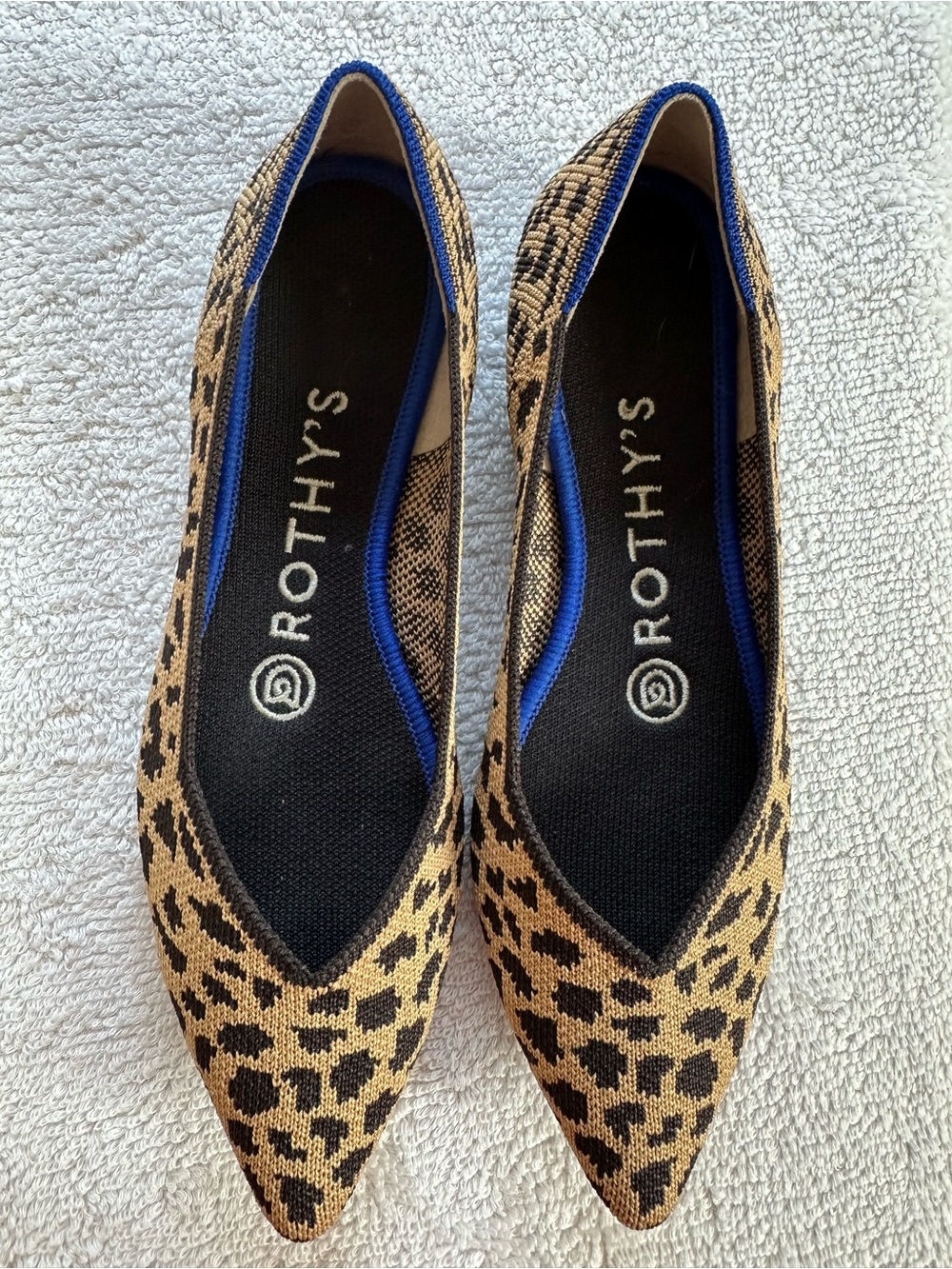 Rothy's Leopard-Print Pointed Knit Flats in Tan and Black NWOT